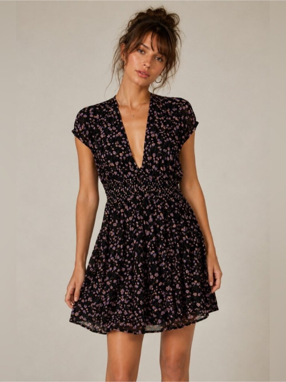 Free People Black Floral Cutout Mini Dress Size S